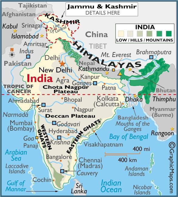 mapa hor v Indii