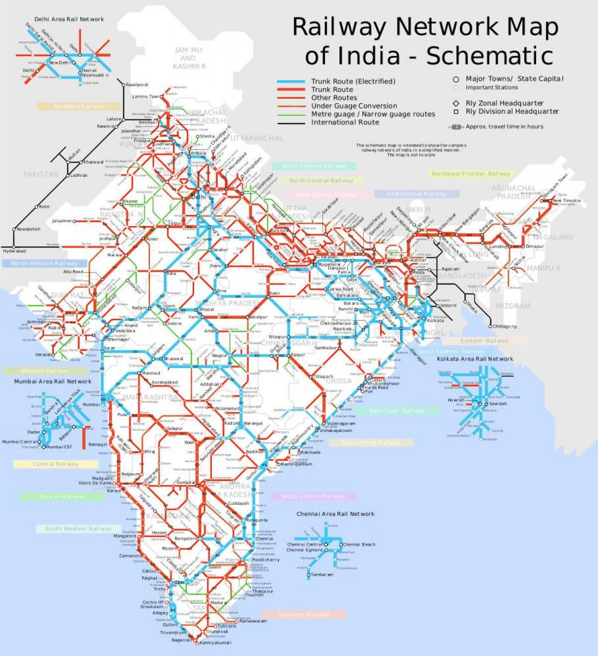 mapa Indické železnice