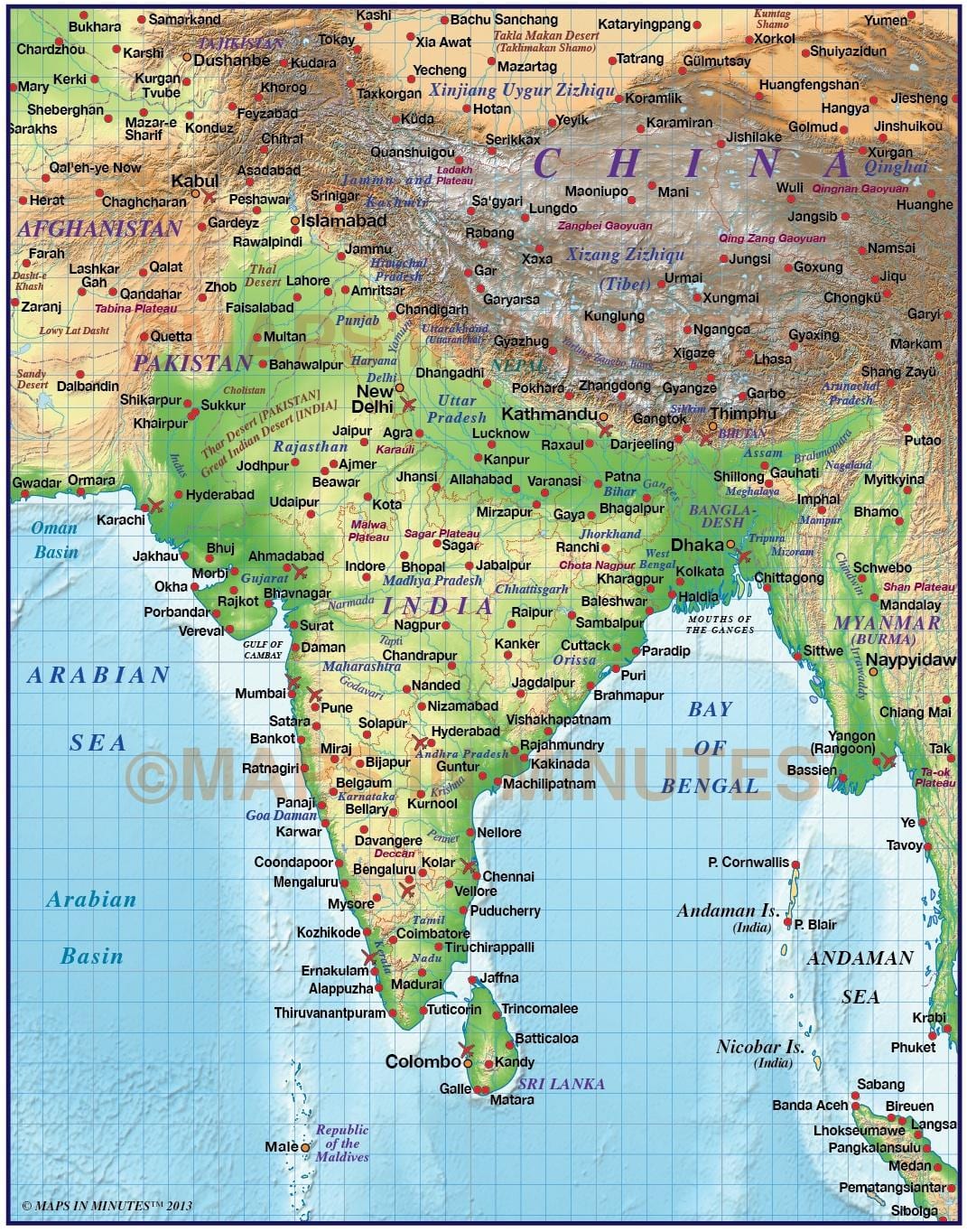 reliéfní mapa Indie