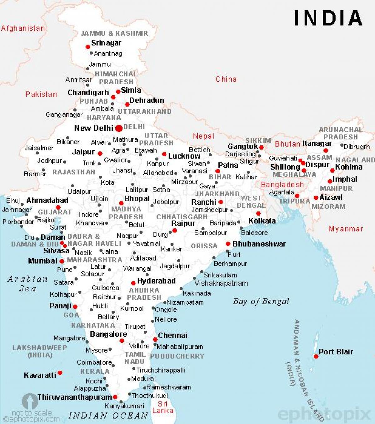 Indie mapu s městy