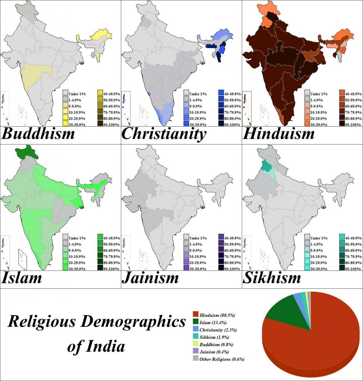 mapa Indie náboženství