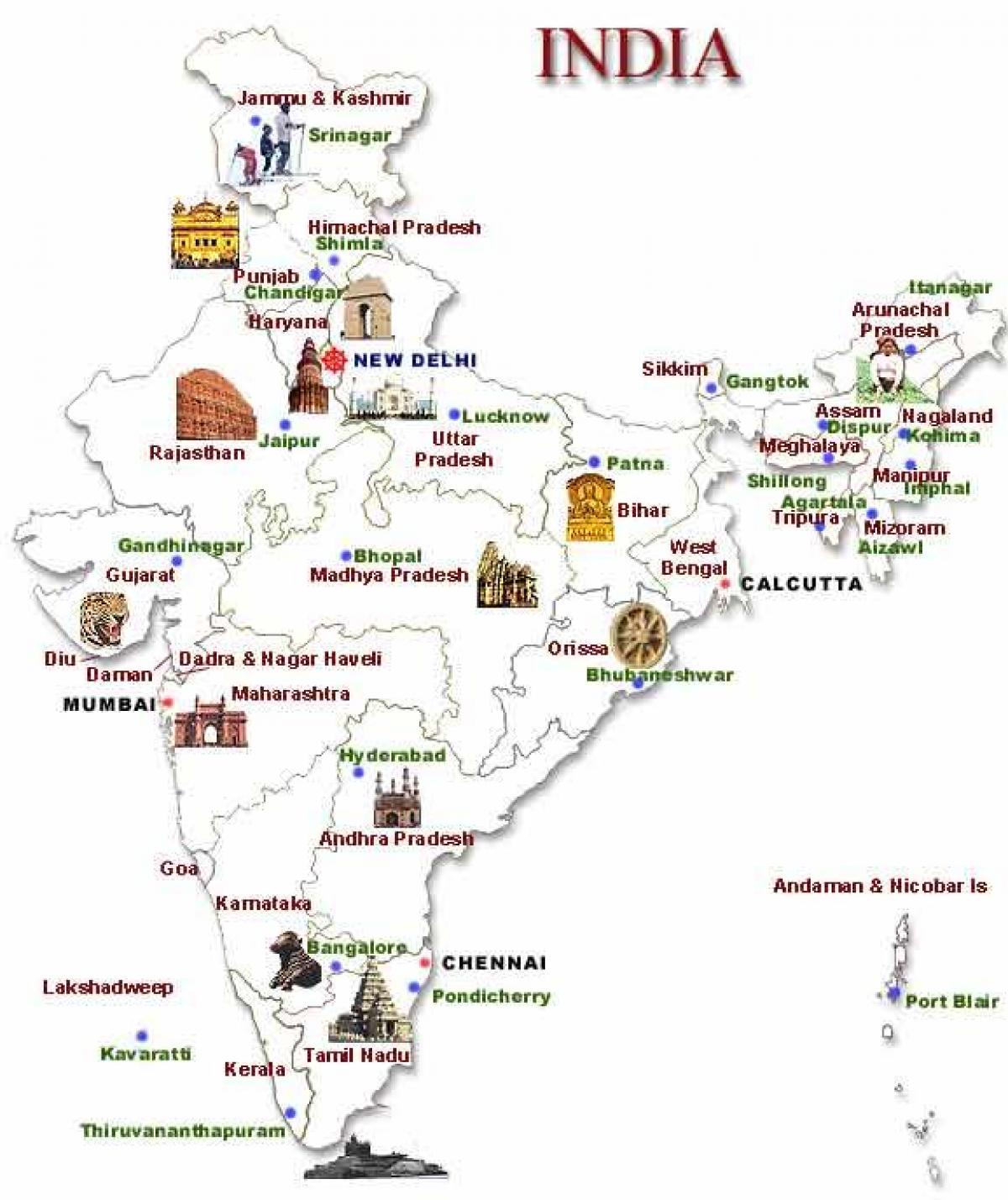 turistická mapa Indie