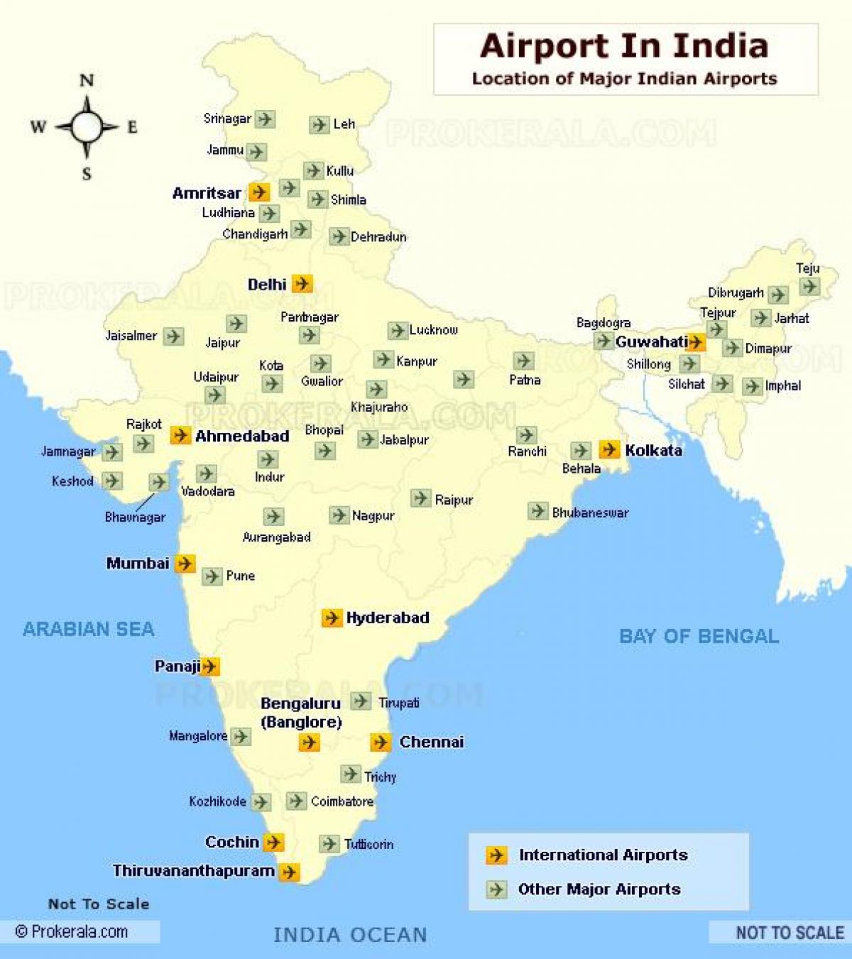 mapu mezinárodních letišť v Indii