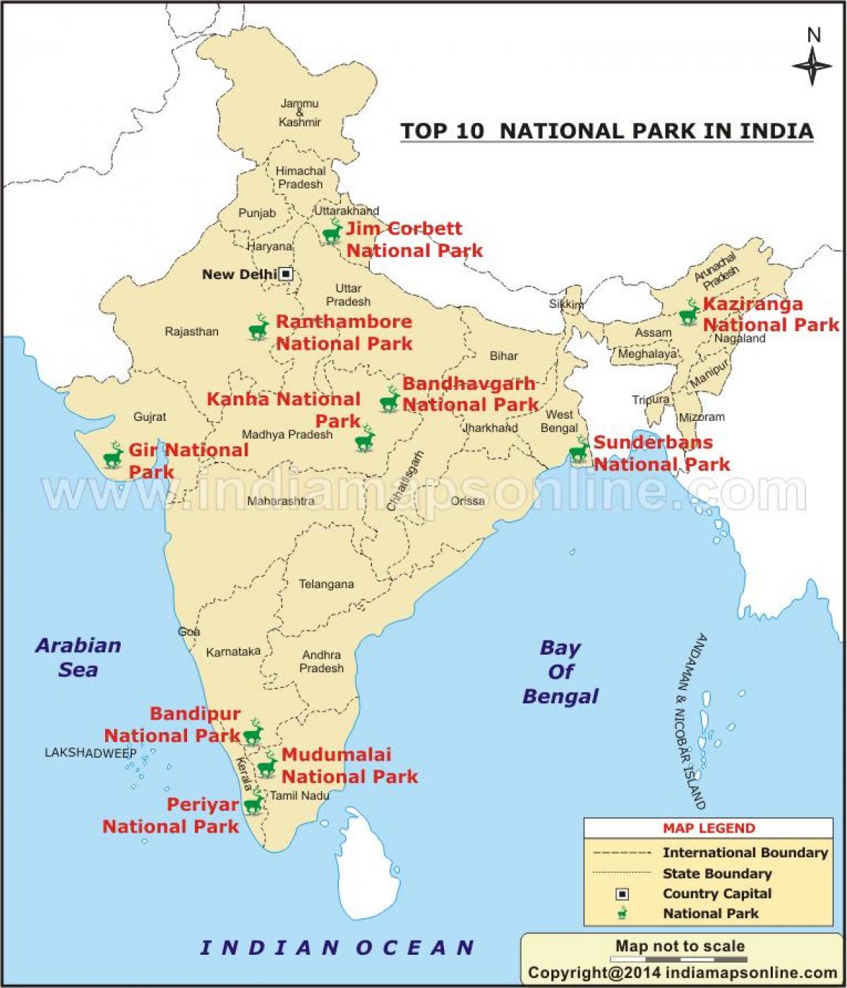 mapa národních parků v Indii