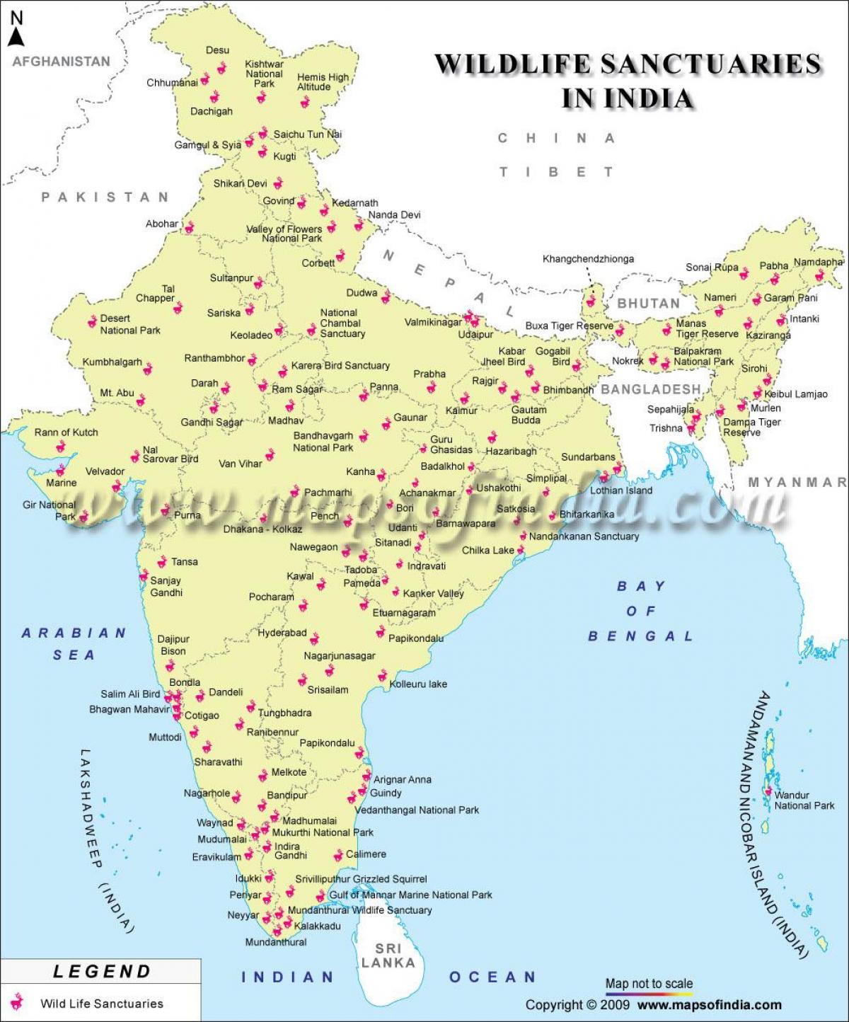 mapa Indie wildlife svatyně