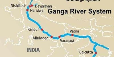 Ganga, řeka v Indii mapě