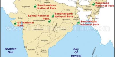 Mapa národních parků v Indii