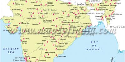 Mapa Indie wildlife svatyně