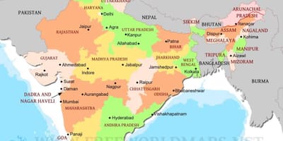 Politická mapa severní Indie