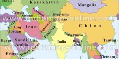Mapa Indie se sousedními zeměmi